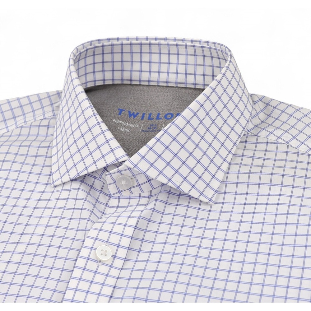 Blue and White Casual Button Down Shirt with Check Pattern
